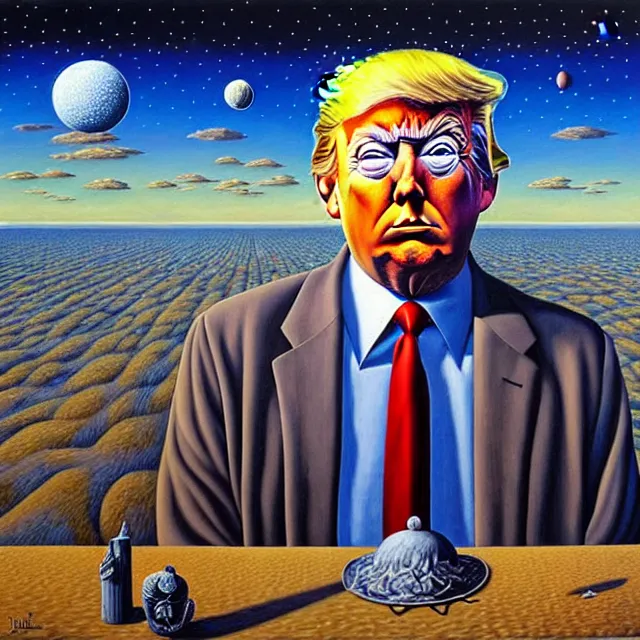 Image similar to an oil on canvas portrait of trump, surrealism, surrealist, cosmic horror, rob gonsalves, high detail