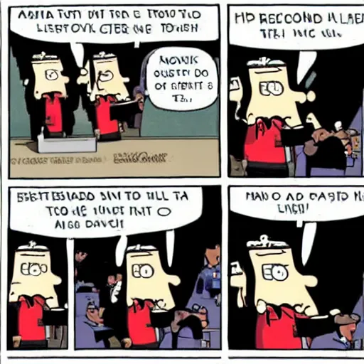 Image similar to 2 panel cartoon of dilbert having a standoff with the police, scott adams,