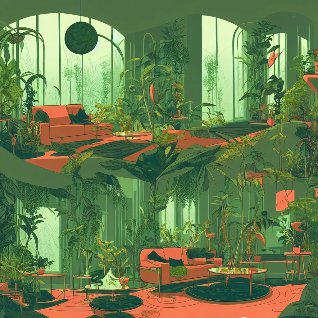 Image similar to luxury living room full of plants and trees by kilian eng