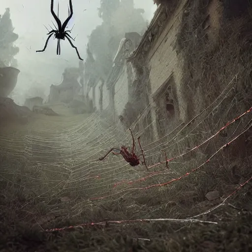 Prompt: people made out of spider webs crawling up to the hell hill. surrealism. high details, photorealistic, artstation trending. cinematic. epic.