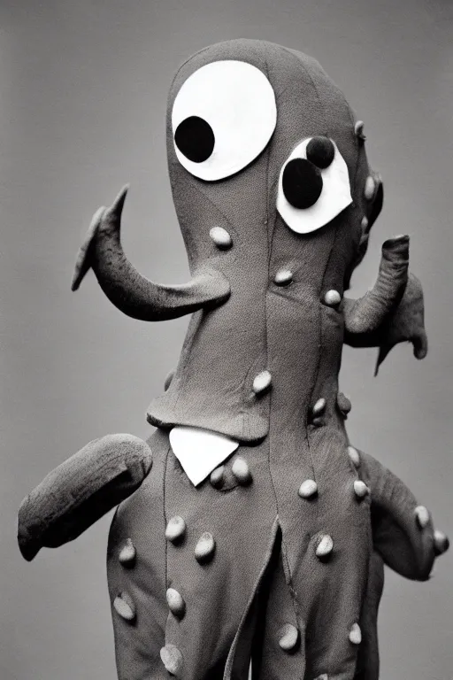 Image similar to anthropomorphic octopus wearing a suit, vintage photograph, sepia