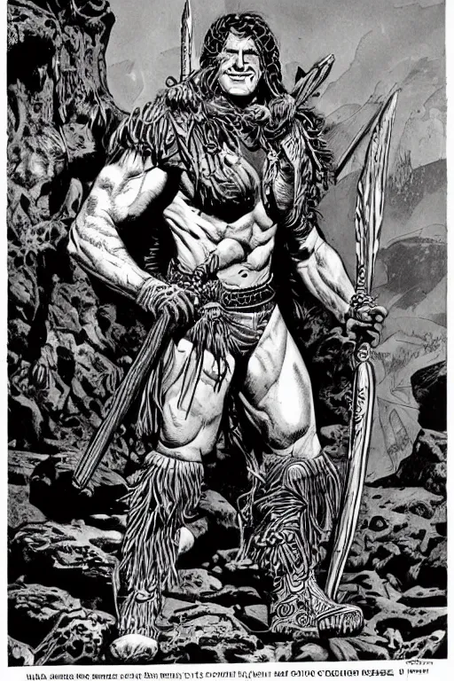 Prompt: a mix between a barbarian and a warlock, male, by al feldstein