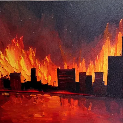 a painting of a burning city | Stable Diffusion | OpenArt