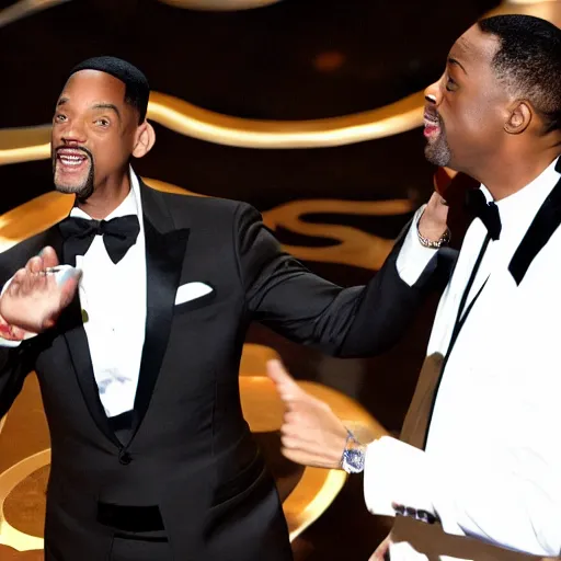 Prompt: a photo of will smith slapping Chris Rock at the oscars, 8k highly professionally detailed, HDR, CGsociety