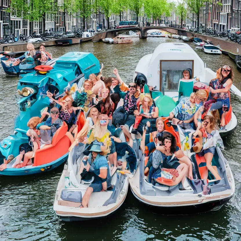 Image similar to hamsters riding boats in Amsterdam with tropical drink