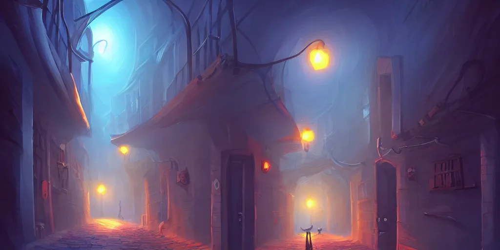 Prompt: spiral shaped night dark alley, spiral stylized art by sylvain sarrailh, artstation, smoke water, lorax movie