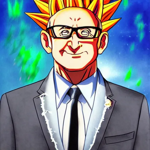 Image similar to François hollande transforming into super saiyan, drew by akira toryama