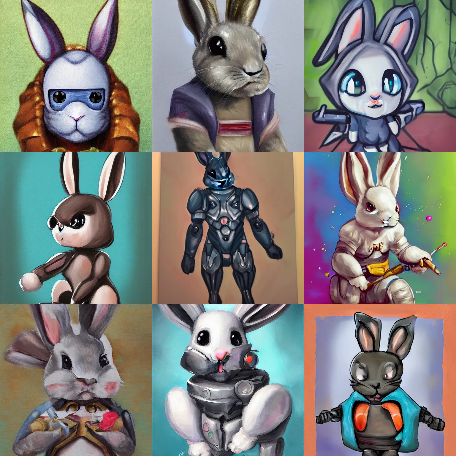 Prompt: a cute bunny cyborg matepainting