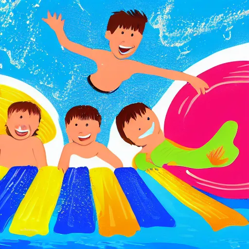 Image similar to a colorful and playful illustration of children playing in a swimming pool