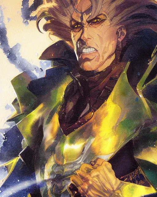 Prompt: portrait of dio from jojo bizzare adventure painted by hirohiko araki and greg rutkowski