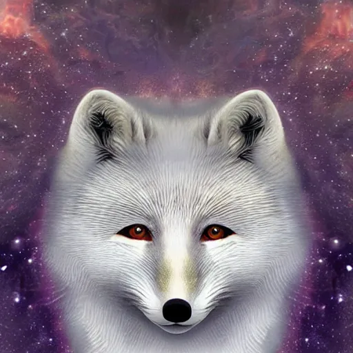 Prompt: surrealistic arctic fox bring fire and destruction to the world photorealistic symmetrical detailed fractal