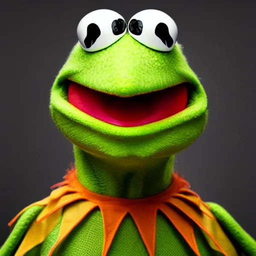 Image similar to a close - up portrait of kermit the frog in the style of martin schoeller, high quality photography