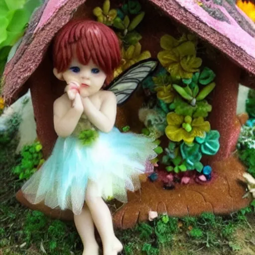 Image similar to tiny cute fairy in a flower house