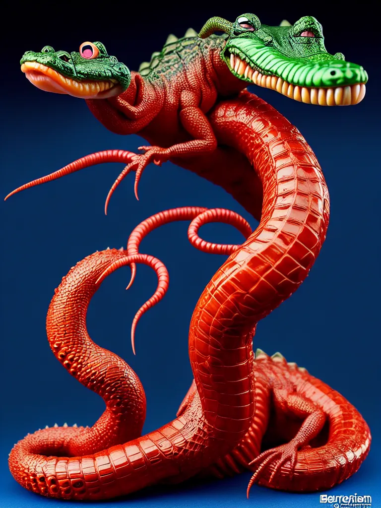 Image similar to hyperrealistic rendering, alligator earthworm by bernie wrightson and killian eng and joe fenton, product photography, action figure, sofubi, studio lighting, colored gels, colored background