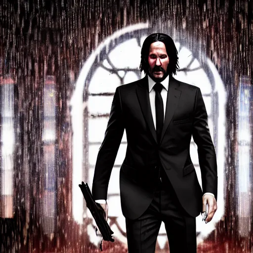 Image similar to john wick holding ar15 at a night club, 8k,