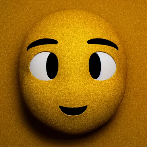 Image similar to a yellow emoji that is biting it's lip, 3d render, octane render