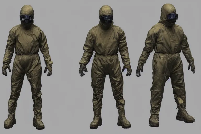 Prompt: hazmat suit soldier, concept art, 3d model, art by Moebius