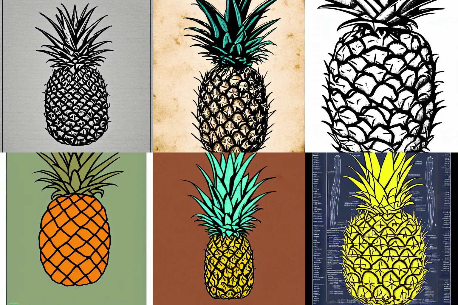 Prompt: anatomy chart of a pineapple, detailed academic print, digitally colored