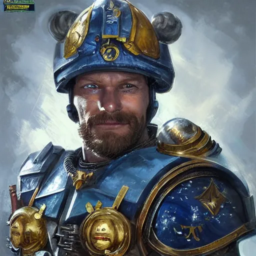 Prompt: Felix Kjellberg, PewDiePie as a space marine Primarch, warhammer 40k, closeup character portrait art by Donato Giancola, Craig Mullins, digital art, trending on artstation