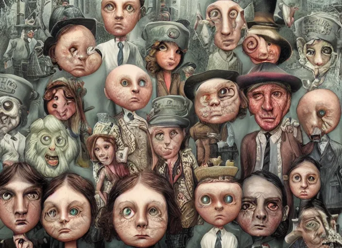 Image similar to picky blinders crew but they're all shrimps, lowbrow, matte painting, 3 - d highly detailed, in the style of mark ryden,