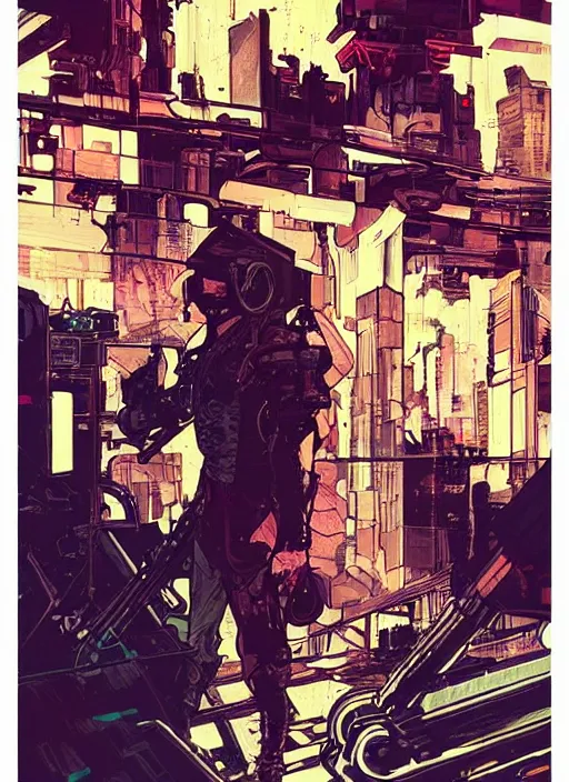 Image similar to hector. cyberpunk mercenary with scenic background. portrait illustration, pop art, splash painting, art by ashley wood, alphonse mucha, laurie greasley and josan gonzales. cinematic. beautiful lighting.