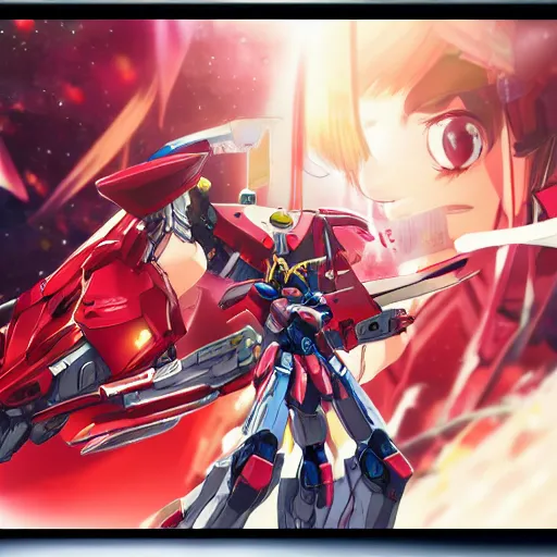 Prompt: Portrait of Aya Nakamura with her red gundam in the background, hyper detailed art, 4k
