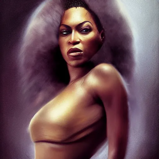 Image similar to intense Beyonce full body, painted by michael karcz