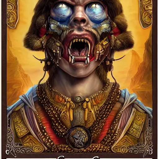 Image similar to digital painting incan card frame, by filipe pagliuso and justin gerard, symmetric, fantasy, realistic, highly detailed, realistic, intricate, sharp focus, tarot card frame, peruvian