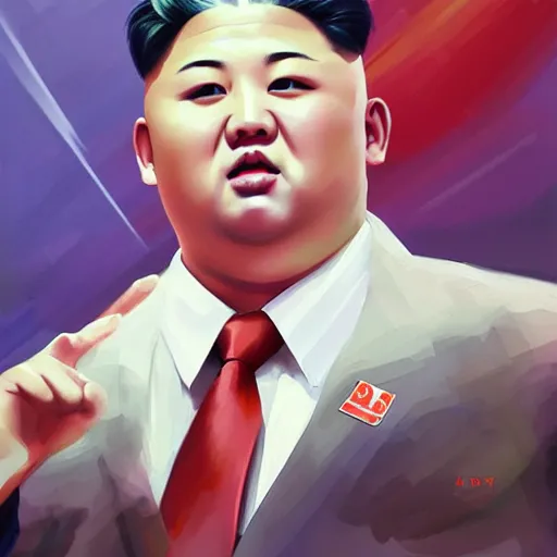 Image similar to kim jong un as kpop idol dancing on the south korean k - pop stage, painting by artgerm, wlop