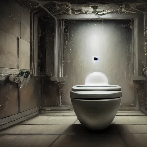 Image similar to hyperrealistic mixed media high resolution painting of a futuristic time traveling toilet, stunning 3d render inspired art by István Sándorfi and Greg Rutkowski and Unreal Engine, perfect symmetry, dim volumetric lighting, 8k octane beautifully detailed render, post-processing, extremely hyper-detailed, intricate, epic composition, highly detailed attributes, highly detailed atmosphere, cinematic lighting, masterpiece, trending on artstation, very very detailed, masterpiece, stunning, flawless structure, lifelike texture, perfection,