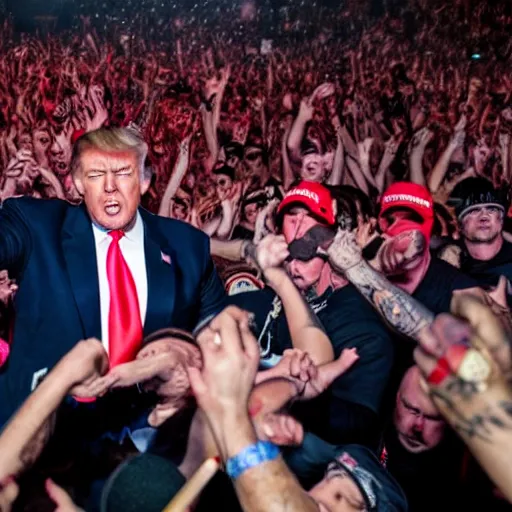 Image similar to Donald Trump in a mosh pit at a Slipknot concert