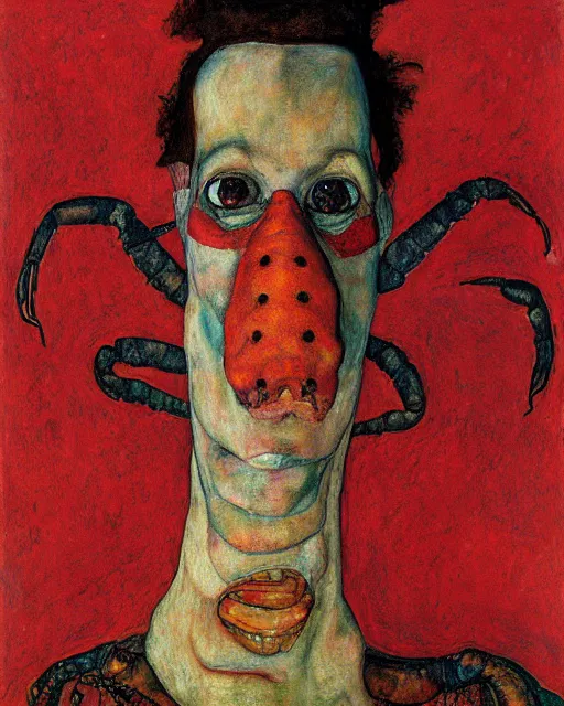 Image similar to portrait of an anthropomorphic lobster by egon schiele in the style of greg rutkowski