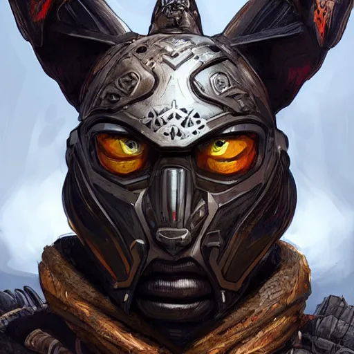 Prompt: an african warrior wearing a black jackal helmet, Apex Legends character digital illustration portrait design, by android jones, detailed, cinematic lighting, wide angle action dynamic portrait