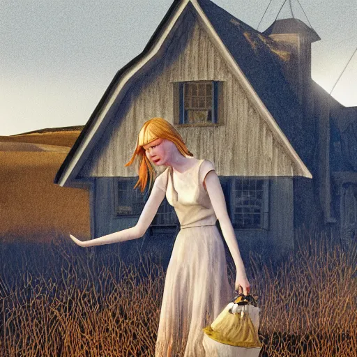 Image similar to Elle Fanning in the painted world of Life is Strange, head and shoulders masterpiece, apocalypse, golden hour, cosmic horror, artstation, in the style of Andrew Wyeth and Edward Hopper and Bosch, extremely detailed