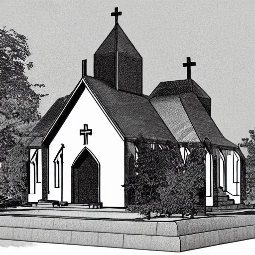 Prompt: architectural drawing of church inspired by nature