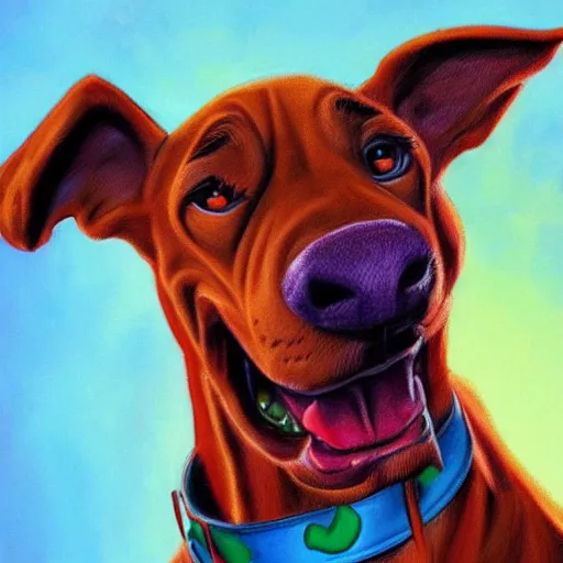 Image similar to an ultra - realistic portrait painting of scooby - doo in the style of alex ross. 4 k. ultra - realistic. highly detailed. epic lighting.