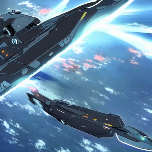 Prompt: anime film, modern space battleship made by hyundai