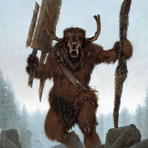 hairy barbarian with moose mask by greg rutkowski and | Stable ...