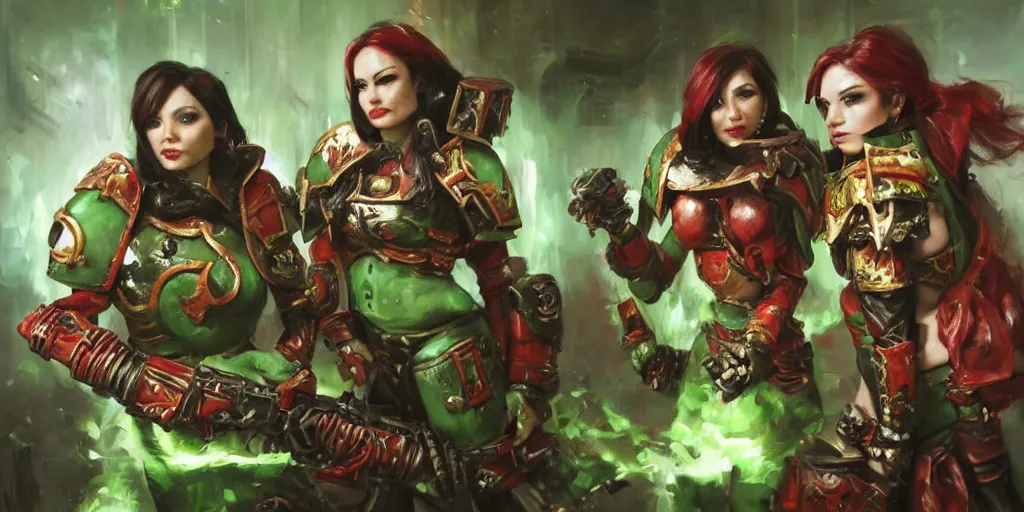 warhammer 40k battle sisters in a jade palace. by Stable Diffusion