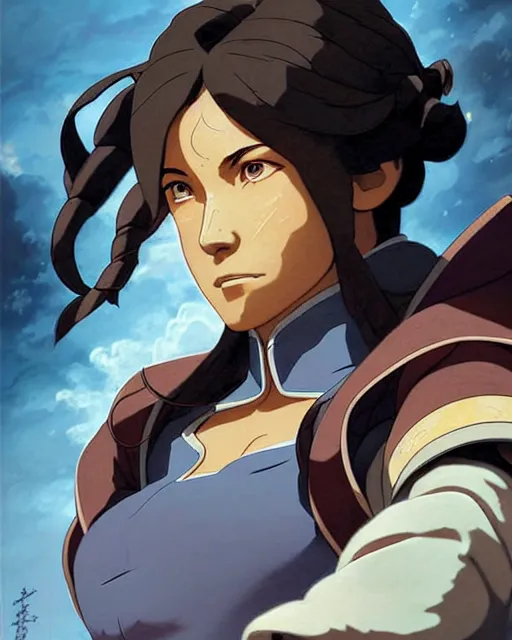 Image similar to korra from the legend of korra, character portrait, portrait, close up, concept art, intricate details, highly detailed by greg rutkowski, michael whelan and gustave dore