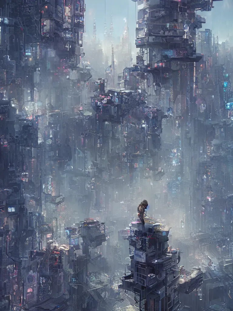 Prompt: a curly - haired persian guy standing on top of a building over a city, cyberpunk art by vincent lefevre, behance contest winner