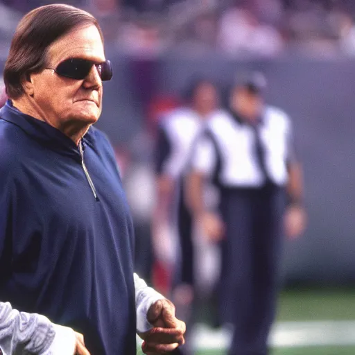 Prompt: A still image of coach Belichick in 'The Matrix'(1999)