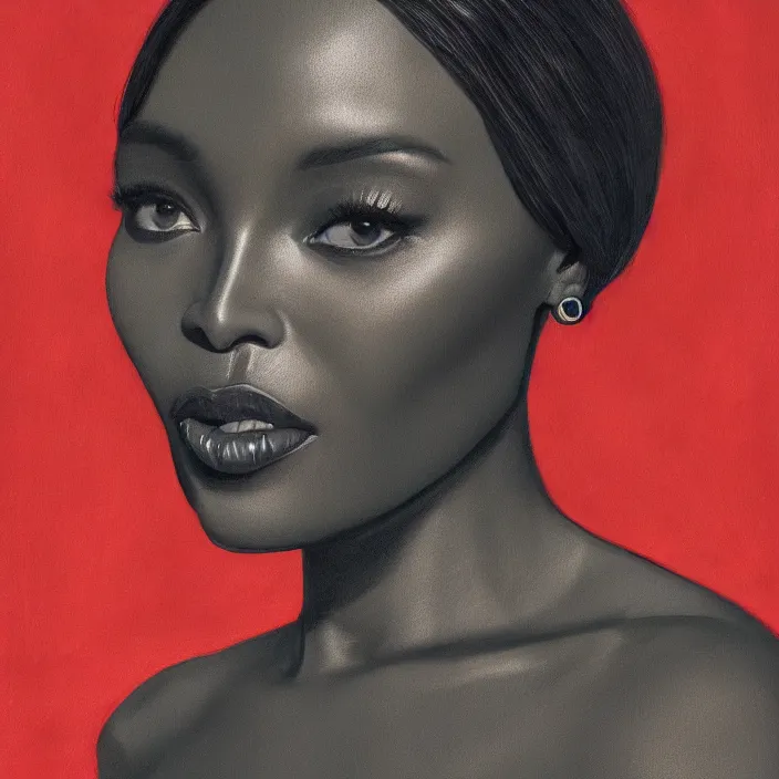 Image similar to Naomi Campbell by Lynette Yiadom-Boakye. details, smooth, sharp focus, illustration, realistic, cinematic, artstation, award winning, rgb , unreal engine, octane render, cinematic light, macro, depth of field, blur, red light and clouds from the back, highly detailed epic cinematic concept art CG render made in Maya, Blender and Photoshop, octane render, excellent composition, dynamic dramatic cinematic lighting, aesthetic, very inspirational, arthouse.