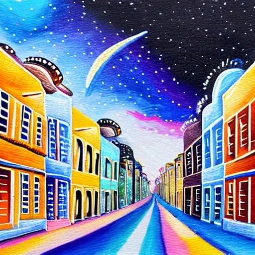 Prompt: celestial city street painting