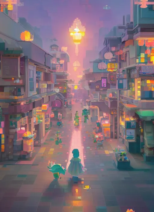 Image similar to sparkling pastel cute voxel art of a town city, behance, artstation, cute, Japanese, 3d render, unity, beautiful lighting, extremely beautiful, very beautiful award winning art Huang Guangjian and Gil Elvgren and Sachin Teng , Greg Manchess