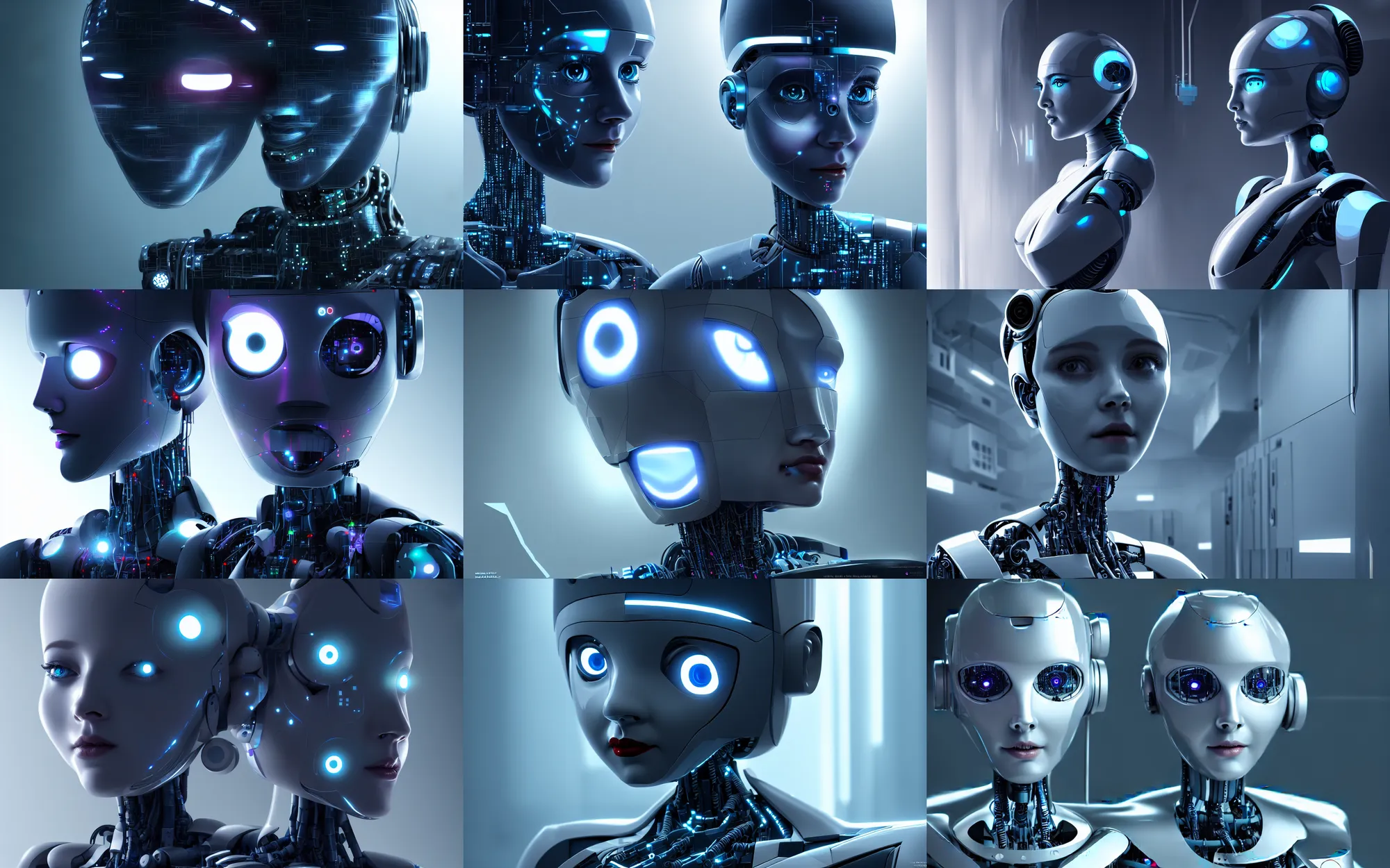 Prompt: portrait vallie robot from movie in a data center room, concept art, cyberpunk, high detail, 4 k