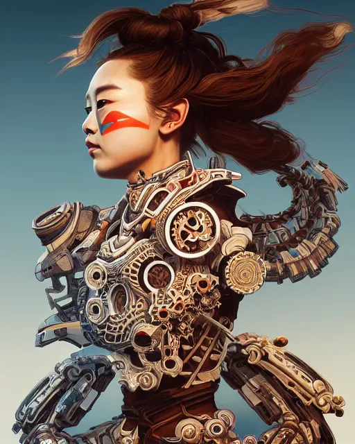 Image similar to symmetry!! portrait of a machine from horizon zero dawn, machine face, decorated with chinese opera motifs, asian, asian inspired, intricate, elegant, highly detailed, digital painting, artstation, concept art, smooth, sharp focus, illustration, art by artgerm and greg rutkowski and alphonse mucha, 8 k