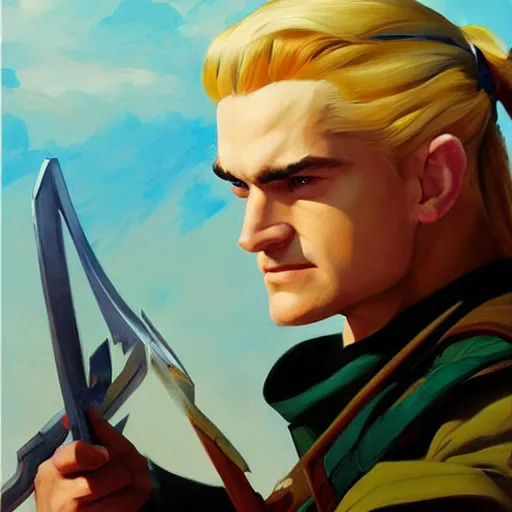 Image similar to greg manchess portrait painting of legolas as overwatch character, medium shot, asymmetrical, profile picture, organic painting, sunny day, matte painting, bold shapes, hard edges, street art, trending on artstation, by huang guangjian and gil elvgren and sachin teng