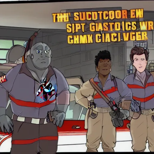 Image similar to a still of from the movie ghostbusters crossover with the game chrono trigger