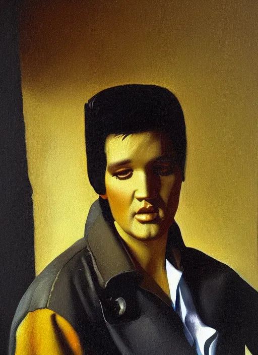 Image similar to oil painting of elvis presley by vermeer